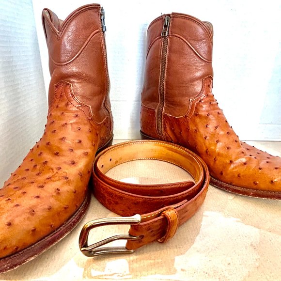 Tecovas men\'s OSTRICH Zip Boots sz 8.5D with matching belt 34 main image 13